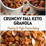 A bowl of crunchy Pumpkin Spice Keto Granola topped with almonds and seeds for a Healthy Fall Granola Recipe.